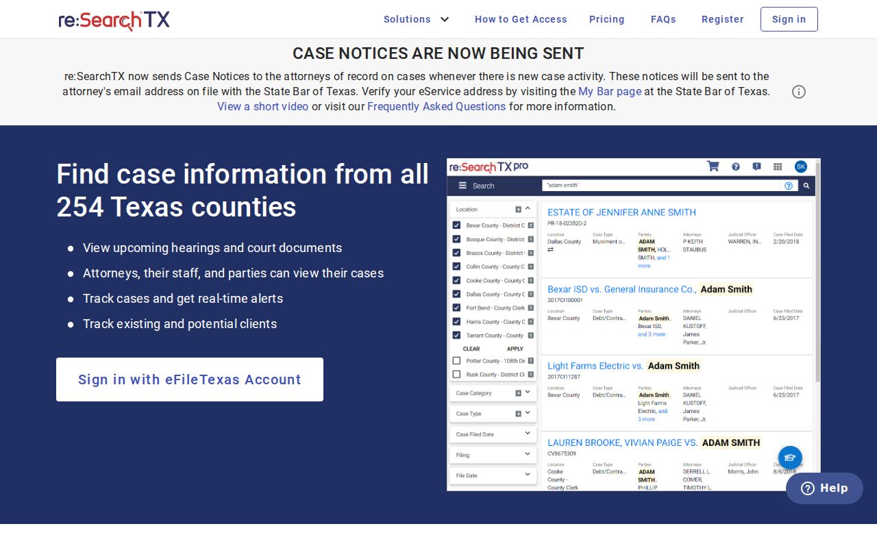 re:SearchTX entry for Bosque County electronic case records