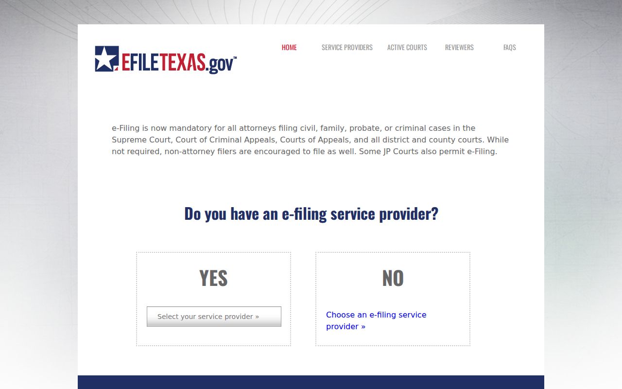 eFileTexas filing entry used for Bosque County cases