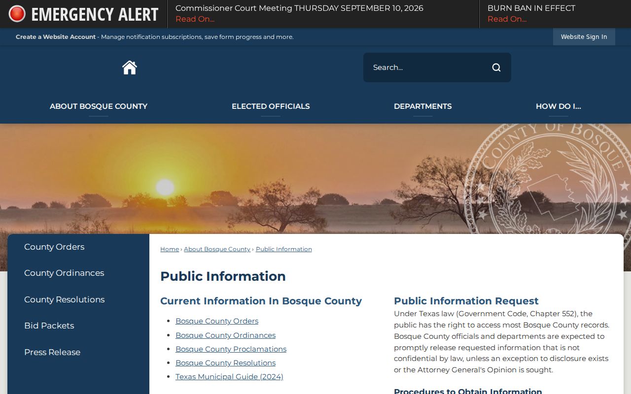 Bosque County court records written public-information request procedure