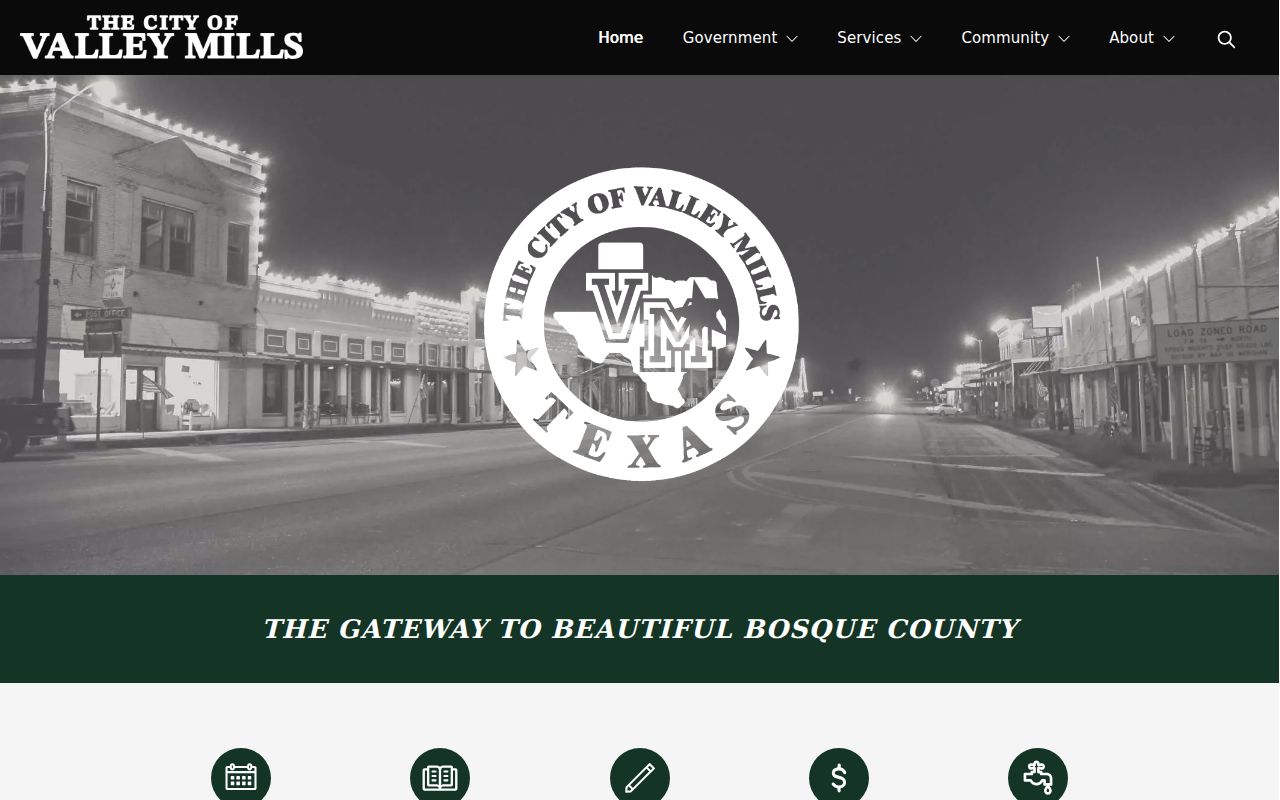 Valley Mills official city page with separate court and city contact information