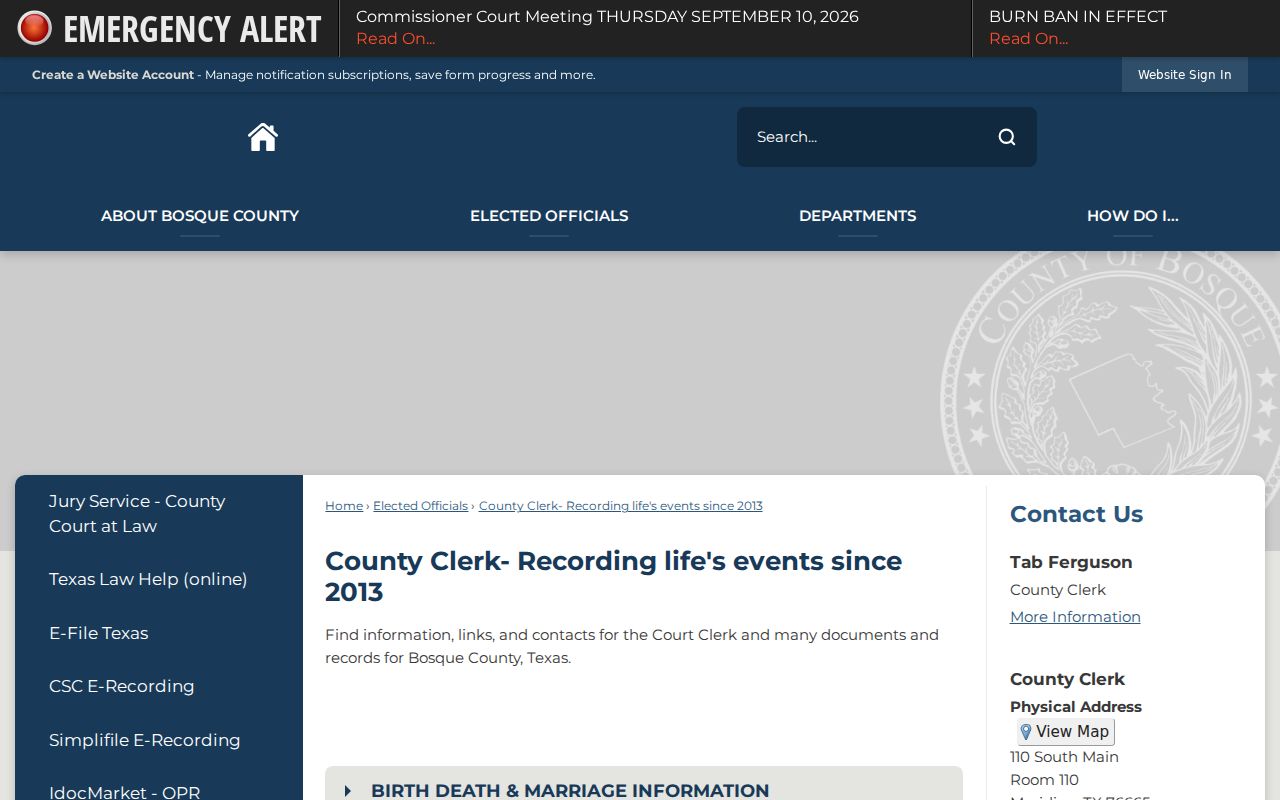 Bosque County County Clerk court docket and records links